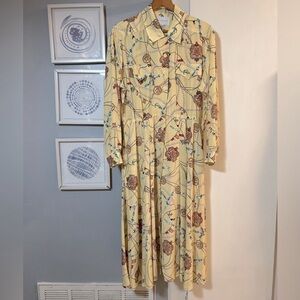 Schrader Designer Pleated Dress Nautical Pattern Print Button Front Size 16